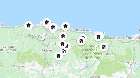 Imagen del mapa de alojamientos de Airbnb, durante fechas de confinamiento