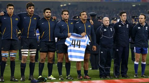 La selección argentina de rugby recordó a los tripulantes del San Juan antes de su partido en el Aviva Stadium de Dublín (Irlanda)