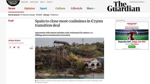 Una fotografa del pozo Pumarabule ilustra la noticia de The Guardian sobre el fin de la minera en Espaa