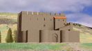 Recreacin virtual del Castillo Fortaleza de Oviedo desde su entrada principal (falta la representacin de las murallas), con su ronda almenada