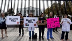 Un grupo de mdicos demandan un alto el fuego en Gaza frente a la Casa Blanca. 