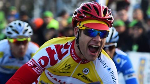 El malogrado ciclista belga Antoine Demoitie celebra su victoria en la Grand Prix de Marsella en 2015