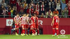 Los jugadores del Girona celebran un gol ante el Deportivo