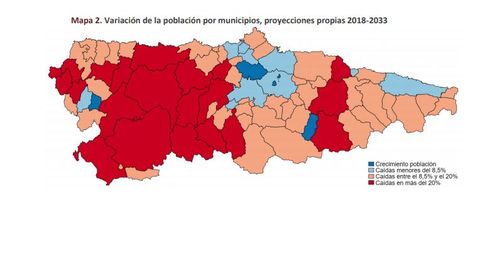 Mapa de previsiones demogrficas para Asturias