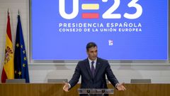 Pedro Snchez en un evento de la CEOE para presentar el programa de la presidencia europea.