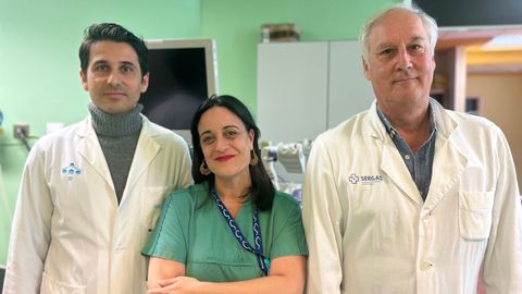 El doctor David Barros, coordinador de la docencia mir; la enfermera Dolores Otero, y el jefe de servicio de neumologa del CHOP, Enrique Temes