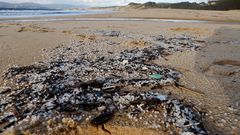 Bolitas de plástico en una playa gallega, estos días