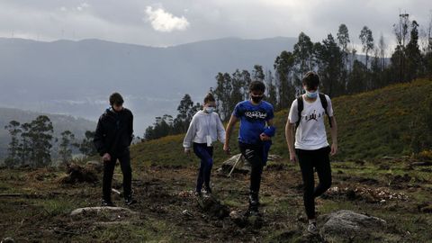 Plantacin de rboles usuarios de Amicos en el monte  quemado en Leiro dentro del progama Voz Natura