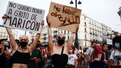 Protesta realizada en Madrid en julio por la paliza mortal a Samuel Luiz en A Corua. 