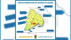 Mapa de accesos a Folgoso do Courel difundido por el Ayuntamiento a travs de sus redes sociales
