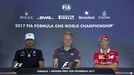 Lewis Hamilton, Kevin Magnussen y Sebastian Vettel en la rueda de prensa del Gran Premio de Austria.