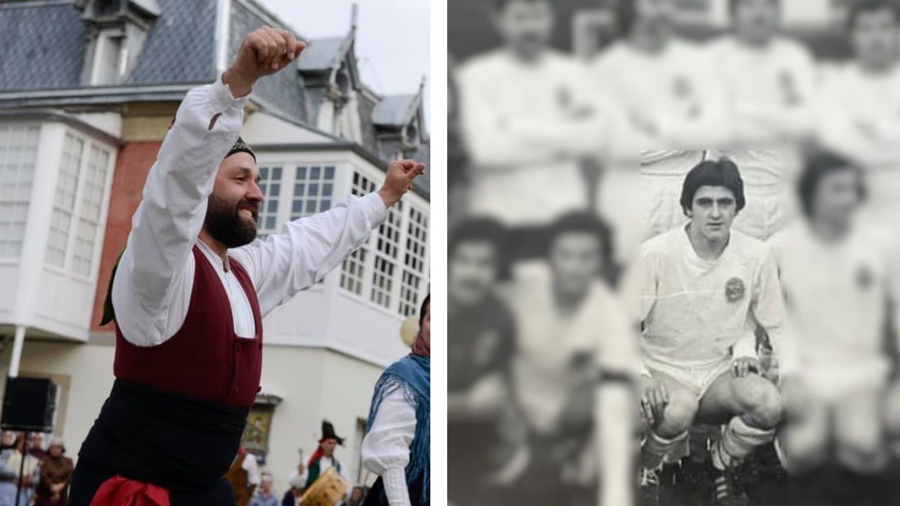 Muestra  A memoria do Son  en la antigua crcel de Sarria.A la izquierda, Ivn Tourn en una actuacin con Pelerios, y a la derecha, el futbolista Carlos Alberto Daz