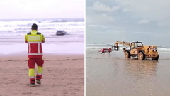 Bajan el coche a una playa cntabra para hacer trompos y se van al chiringuito mientras emergencias lo saca del agua