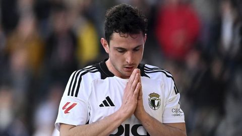 Borja Snchez, despus de marcar en el Burgos-Real Oviedo