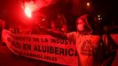 Trabajadores de la planta de Alu Ibérica en Avilés participan este lunes en una protesta en Oviedo