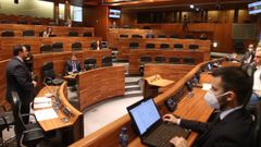 El presidente asturiano Adrin Barbn, interviene en el Pleno de la Junta General durante el Estado de Alarma por la COVID-19. 