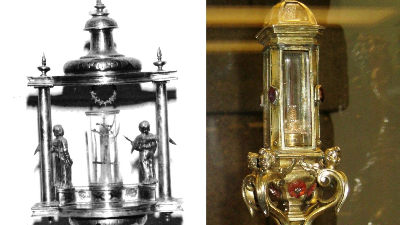 A la izquierda, el relicario conservado en el Colegio del Cardenal, que no se muestra al p�blico desde hace a�os. A la derecha, el relicario del convento de Santa Clara