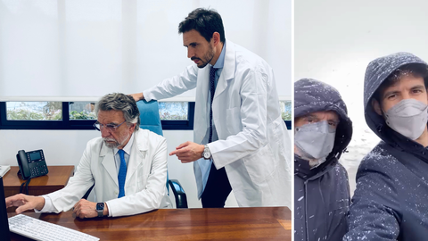 Antonio Escribano Zafra, izquierda, y Antonio Escribano Ocn, derecha, trabajando durante el rodaje de La sociedad de la nieve