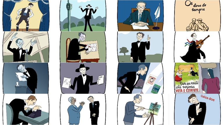 A vida de Castelao, en viñetas de Siro López. 16 das 20 que compoñen o cartel do EMHU 2025