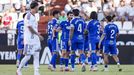 Los jugadores del Oviedo celebran el 0-1 de Pablo S�enz