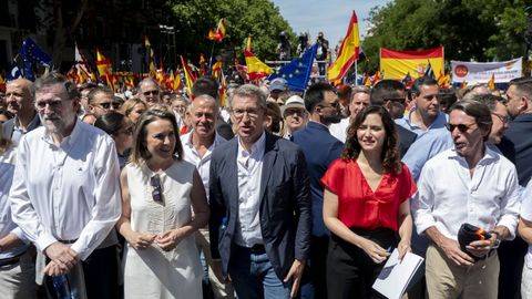 Miles de personas arropan a Feijoo en la protesta contra la amnista en Madrid y piden adelantar elecciones
