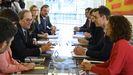 Imagen de la primera reunin de la mesa de dilogo entre el Gobierno y la Generalitat, celebrada  en La Moncloa el 20 de febrero del 2020, en la que participaron polticos independentistas que no estaban en el Gobierno cataln, como Elsa Artadi.