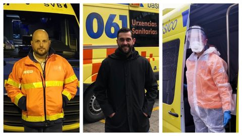 Fernando Martínez, Diego Cobos y Raquel Cundíns, técnicos de emergencias sanitarias de ambulancias