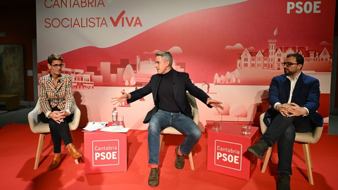 Acto del PSOE de Cantabria con el secretario general del PSOE de Cantabria, Pablo Zuloaga; el presidente de Asturias, Adri�n Barb�n, y la presidenta de Navarra, Mar�a Chivite