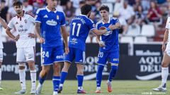 Pablo S�enz y Jacobo celebran el 0-1 del Oviedo al Albacete
