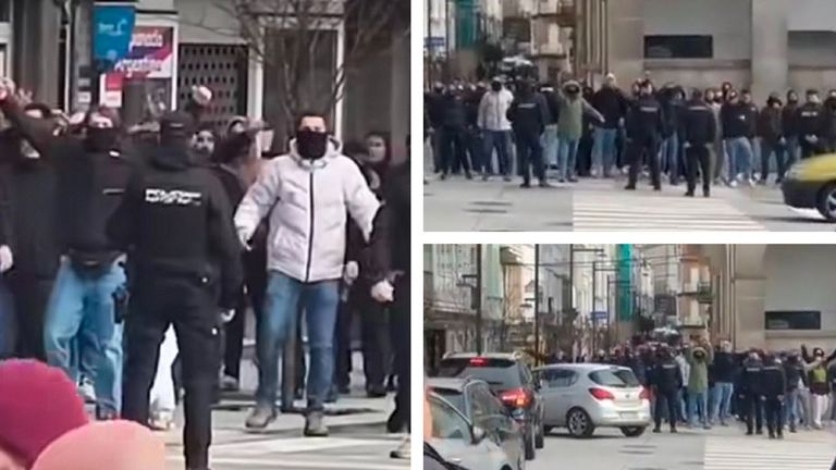 Altercados entre aficionados del Racing y el Lugo en el Cantón de Ferrol, con la Policía Nacional sin cascos ni escudos