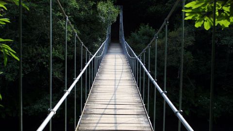 Puente colgante encima del ro en las Fragas do Eume, A Corua