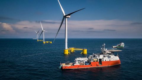 Parque eólico Wind Float Atlantic, situado en la costa de Viana do Castelo, a unos 20 kilómetros de A Guarda.