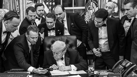 El asesor presidencial sostiene el m�vil mientras Trump y su equipo observan el v�deo