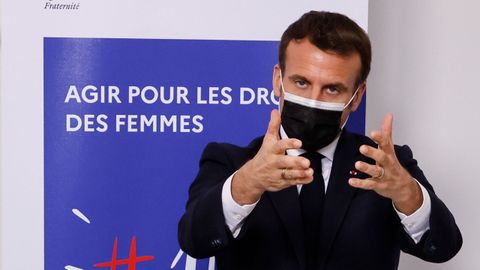 Emmanuel Macron, en un acto el lunes con motivo del 8M