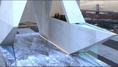 Una maqueta reproduce el monumento El arca del retorno, que se inaugura hoy, en un vdeo de la ONU