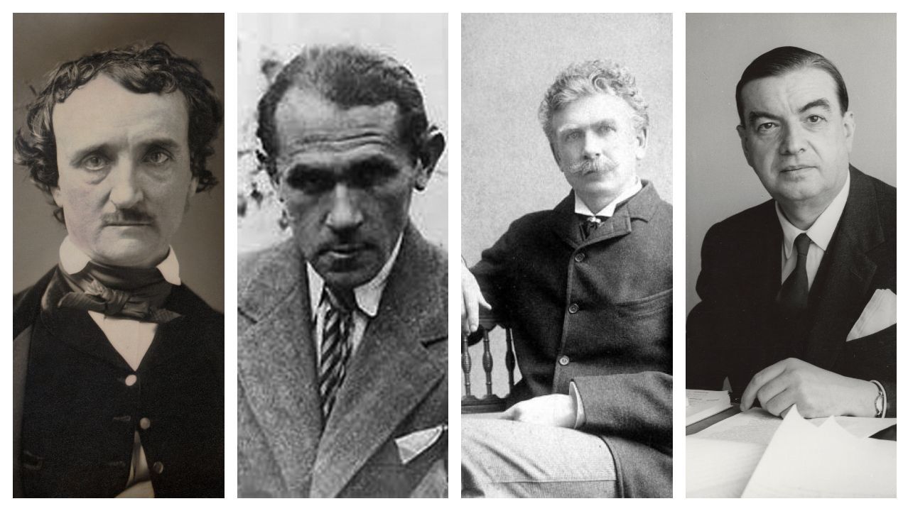 Los escritores Poe, Bruno Schulz y Ambrose Bierce -de izquierda a derecha- son algunos de los autores que recoge Roger Caillois (a la derecha) en su antología