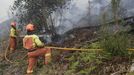 Labores de extincin de un incendio forestal en Asturias