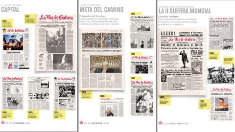 La exposición resume en 17 cubos de gran formato los principales acontecimientos de los 140 años transcurridos desde el nacimiento de La Voz de Galicia