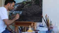 Oniel Rodrguez Lpez pintando