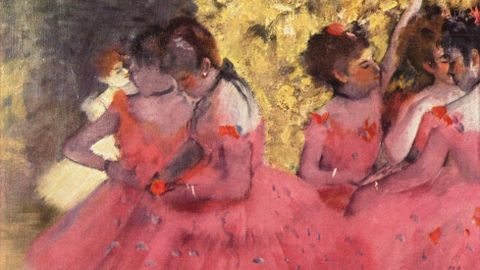 Bailarinas de rosa, intermedio en los bastidores (1884), de Edgar Degas. Gliptoteca Ny Carlsberg (Copenhague)