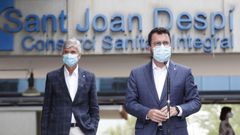 El presidente de la Generalitat, Pere Aragons, este lunes tras una visita al hospital de Sant Joan Desp, en Barcelona  