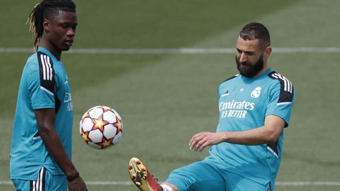 Camavinga y Benzema, en un entrenamiento del Real Madrid