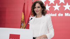 La presidenta de la Comunidad de Madrid, Isabel Daz Ayuso, este mircoles, durante una rueda de prensa posterior a la reunin del Consejo de Gobierno.