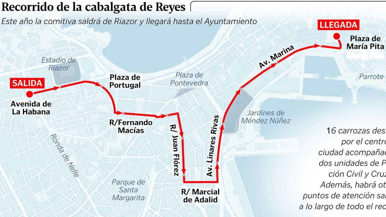 Así será el recorrido de las cabalgatas de Reyes en A Coruña y el área metropolitana Así será el recorrido de las cabalgatas de Reyes en A Coruña y el área metropolitana