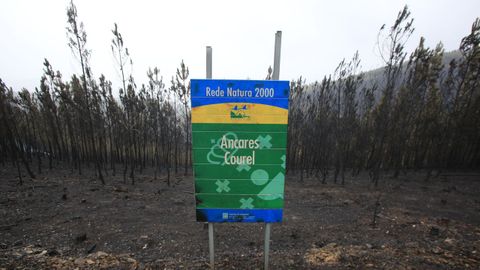 Un cartel de la Red Natura 2000 en el alto de Aldriz, en el municipio de Quiroga.