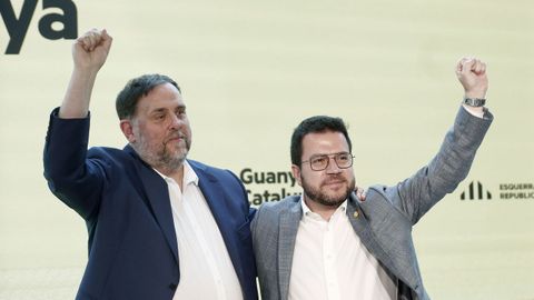 El presidente de la Generalitat, Pere Aragons, junto al presidente de la formacin republicana, Oriol Junqueras.