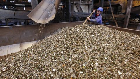 Recogida de vidrio en la planta de Sogama, en Cerceda