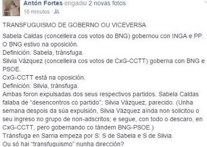 El comentario estuvo colgado en el muro de Fortes una hora.