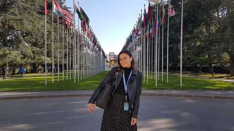 La ferrolana, en el Palacio de las Naciones, sede de la ONU en Ginebra, donde hizo unas prcticas
