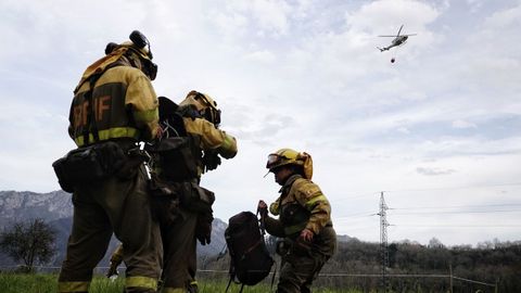 Bomberos de Asturias trabajan para extinguir las llamas en un incendio forestal